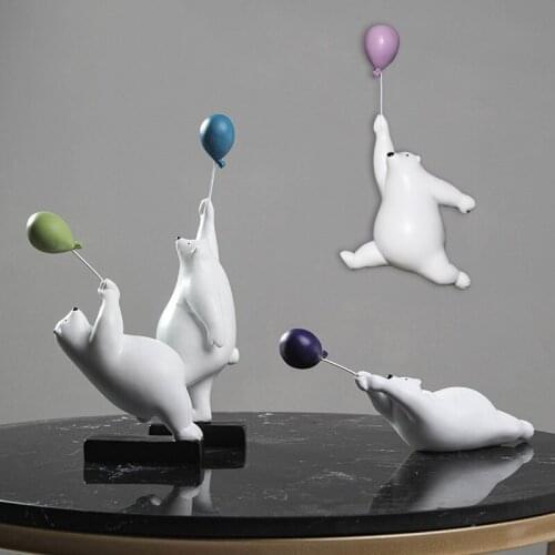 Creative Flying Bear Figurines Balloon Polar Bears Figure Home Wall Mount Decoration Resin Modern Gift for Boy/Man/Kids