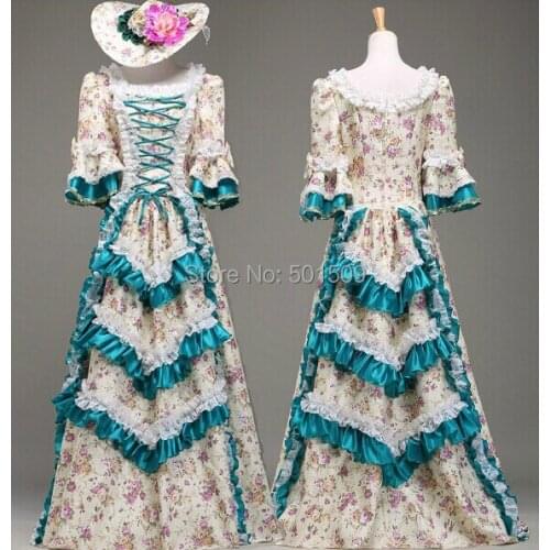 Floral Medieval Renaissance lace rose Gown queen Dress costume Victorian Gothic/Marie Antoinette/civil war/Colonial Belle Ball