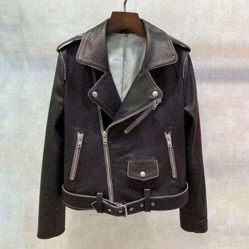 Genuine Brand New Leather Jacket Soft Women Coat Spring And Autumn High quality Cow jackets Splash-Ink Decoration Slim Clothing