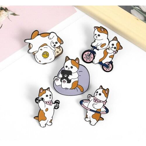 Cute Animal Fitness Sports Puppy Brooch Dog Hula Hoop Dumbbells Bicycle Riding And Watching Drama Pins To Prevent Light Buckle