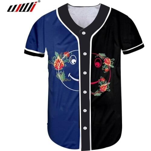UJWI New Mens 3D Printed Funny Tshirt Colored Flowers Pattern Bodybuilding Man Smiley Face Harajuku Blue Baseball Shirt