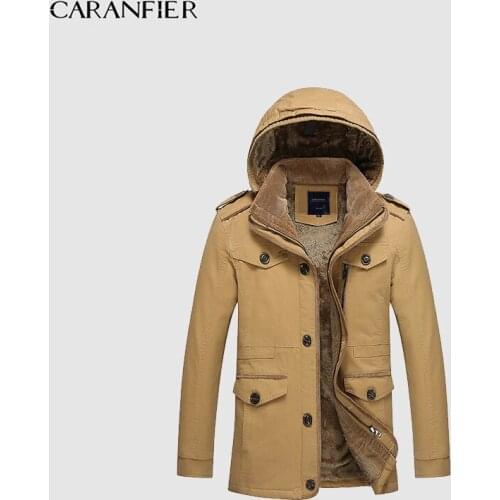 CARANFIER Winter Mens Windbreaker Jackets Cotton Parkas Men Trench Coat Warm Thicken Male Outerwear Hooded Clock Hat Overcoats