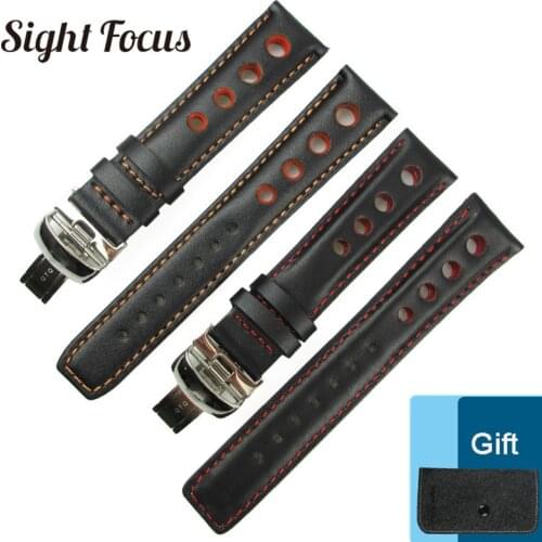 20mm Orange Red Stitching Watchband for Chopard Tissot Leather Strap 1853 PRS516 T044 T021 T100 T91 Watch Bands Men Perforating