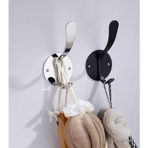 Stainless Steel Wall Hook Black Sliver Nail Adhesive Europe Bathroom Robe Hooks Coat Towel Hanging for Washroom Kitchen Hardware