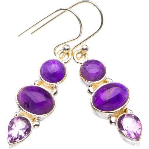 Natural Amethyst Handmade 925 Sterling Silver Earrings 1.5" D3635