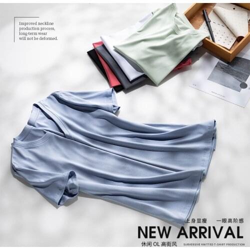 2021 Spring Summer New Mulberry Silk Mercerized Cotton V-Neck Shirt is Thin Womens Basic Model