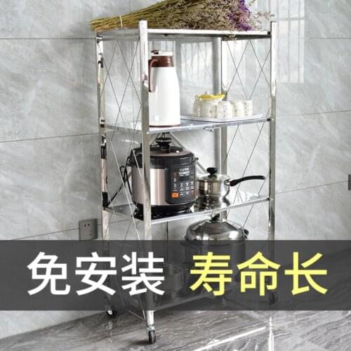 Factory wholesale kitchen folding shelf free of installation floor multilayer storage rack mobile microwave storage rack