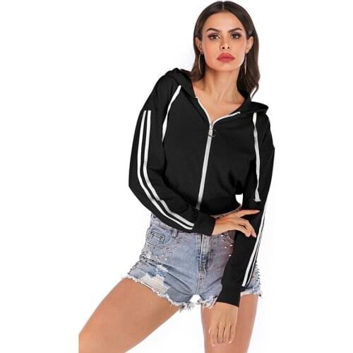 Autumn And Winter Hooded Sweatshirt 2021 New Womens Simple Stitching Casual Zipper Short Sweatshirt Female Wn