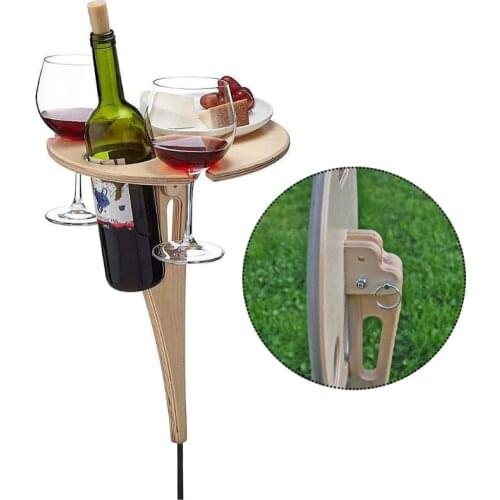 Outdoor Wine Table Foldable Round Desktop Mini Wooden Picnic Table Collapsible Wine Glass Rack Travel Portable