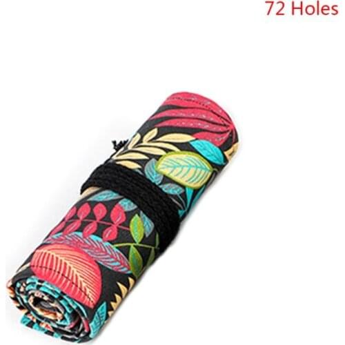 Tree Leaf 12/24/36/48/72 Holes Canvas Roll Pen Curtain Pencil Bag Case Makeup Wrap Holder Storage Pouch School Supplies