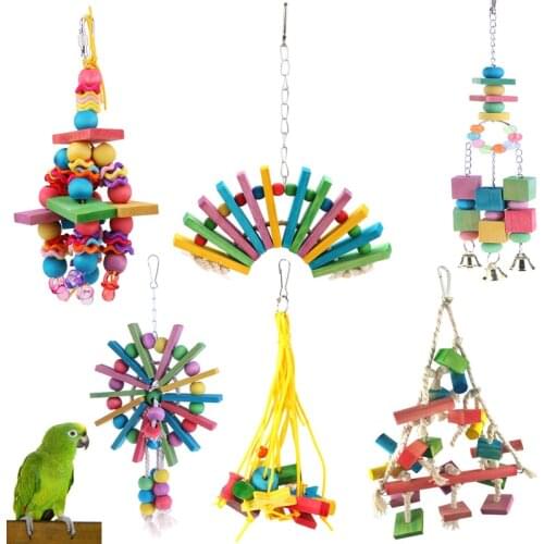 Plastic Wood Parrot Toy Bird Chew Biting Hanging Ornaments Funny Swing Rope Hanging Cage Swing Climb Chew Toy
