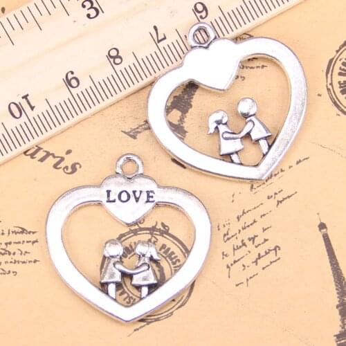 4pcs Charms heart lover sweetheart 35x34mm Antique Pendants,Vintage Tibetan Silver Jewelry,DIY for bracelet necklace