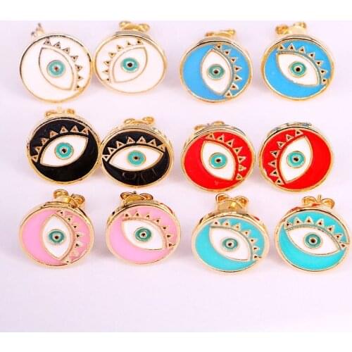 10Pairs Fashion Jewelry For Women Enamel Eyes Round Stud Earrings Birthday Bridal Earring