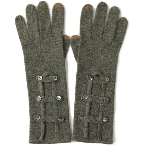 SHUCHAN 100% Cashmere Gothic Lolita Gloves Women Winter Gloves & Mittens Fashion Button Winter Accessories Warm New