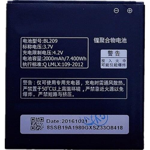 New BL 209 BL209 Battery For lenovo A706 A788T A820E A760 A516 A378T A398T 2000mAh Mobile Phone Replacement Batteries