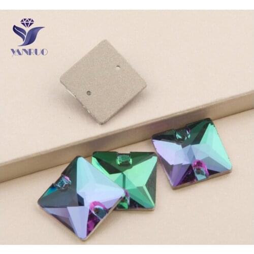 YANRUO 3240 All Sizes Emerald Sew On Crystal Luxury Strass Square Rhinestone Flatback For Garment Jewelry