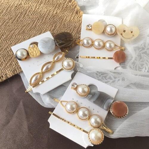 3PCS/Set Korean Metal Hair Clips For Women Hair Accessories Fashion Jewelry Simulated Pearl Hairpins Geometric Gold Barrettes