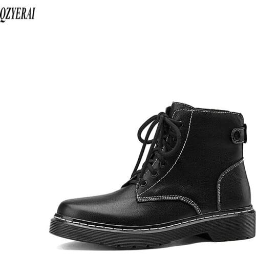 Women boots Ankle boots Genuine leather Martin boots black Motorcycle boots 2020 new autumn winter cowhide Women shoes