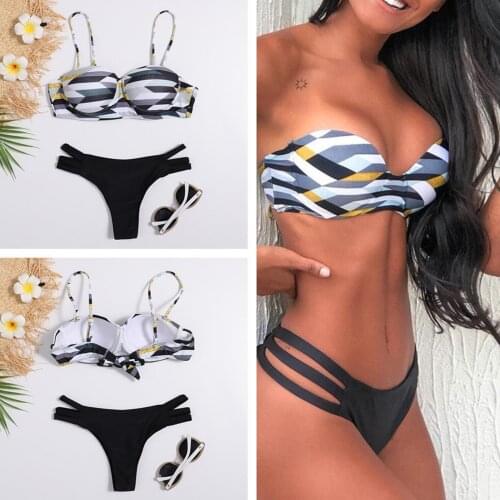 Women Bikini High Waist Swimsuit Bandeau Bandage Push-Up Brazilian Swimwear Summer Fashion Beachwear 2021 Maillot De Bain Femme