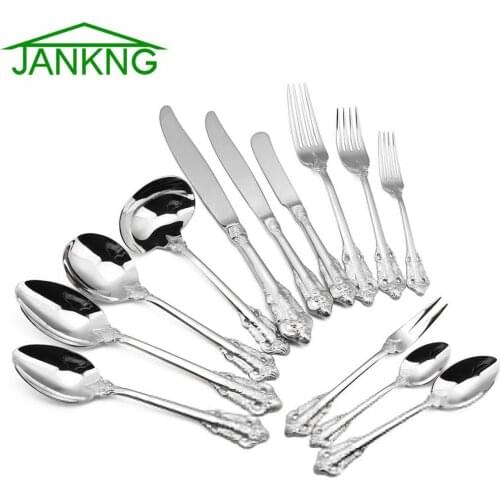 1Pc Silver Luxury Vintage Cutlery Set Western Dinnerware 304 Stainless Steel Tableware Kitchen Flatware Dinner Knife Fork Spoon