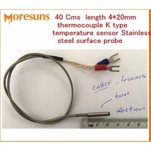 Fast Free ship 10pcs/lot 40 Cms length 4*20mm thermocouple K type temperature sensor Stainless steel surface probe