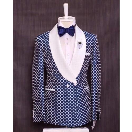 2019 slim fit New designers Men suit costume homme wedding suits for men mariage Navy blue mens suits with pants white lapel