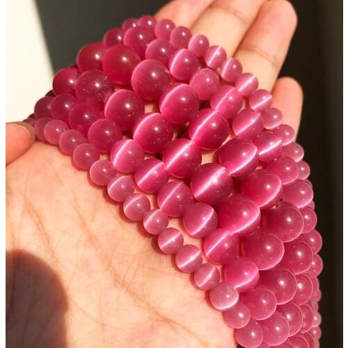 4 6 8 10mm Natural Moon Stone Opal Bead Rose Red Cat Eye Round Loose Beads For Jewelry Making DIY Bracelets Supplies 15"/Strand