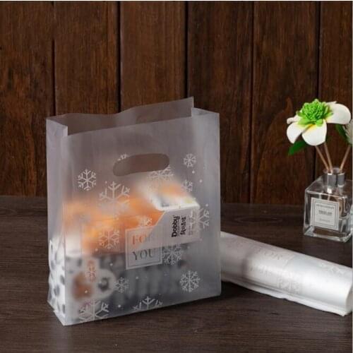 50pcs Snowflake Plastic Gift Bag Cloth Storage Shopping Bag with Handle Clear Plastic Candy Cake Wrapping Bags