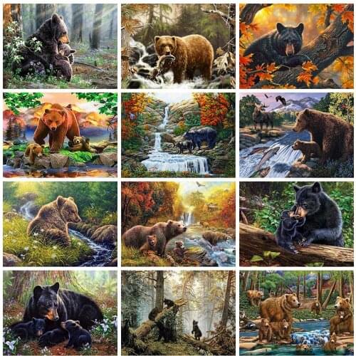 5D Full Round Diamond Embroidery Bear Cross Stitch Full Square Mosaic Animals Picture of Rhinestones Crafts Kit Diamond Art