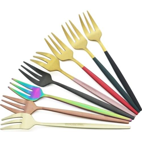 6Pcs Coloful Fork Set Tea Cake Snack Forks Dinnerware Cutlery Matte Stainless Steel Tableware Dessert Fruit Fork Silverware Set