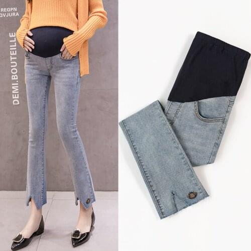 622# Maternity pants Spring Autumn Embroidery Maternity Jeans Belly Support Pants Elastic Waist Maternity Trousers