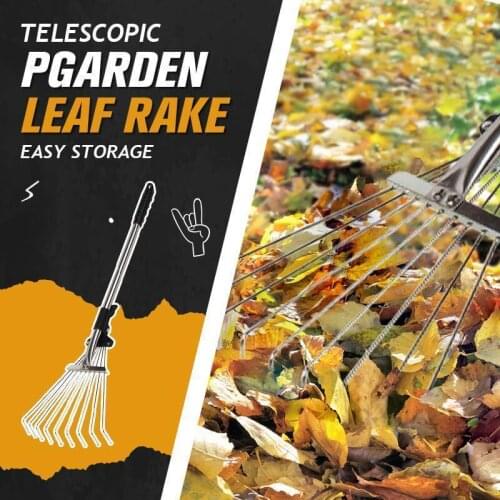 9 Teeth Scalable Garden Rake Stainless Steel Round Head Grass Leaves Deciduous Wire Cleaning Rake Garden Lawn Hand Tools