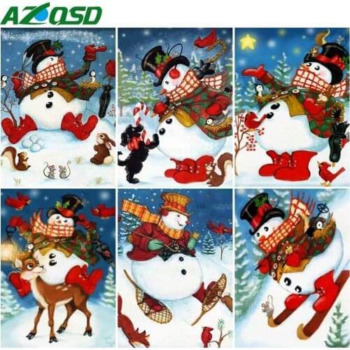 AZQSD Full Drill Diamond Painting Snowman Winter Handmade Diamond Embroidery Scenery Mosaic Picture Of Rhinestones Home Decor