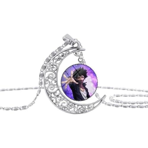Vogue Anime My Hero Academia Hollow Crescent Moon Glass Cabochon Pendant Necklace For Women Men Kids Girls