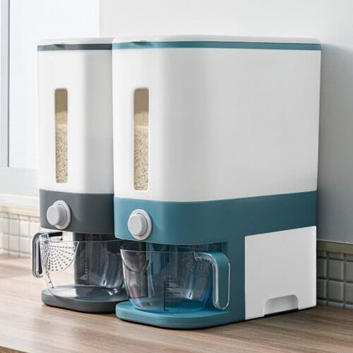 Automatic Rice Bucket Storage Box 12kg Large Sealed Kitchen Grain Storage Container Tank Household Metering Cylinder With Lid