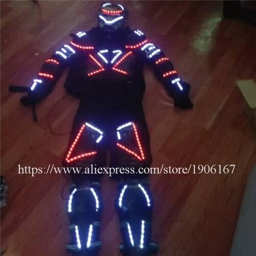 White Red Color Led Light Up Robot Suit With Led Mask Led Armor Luminous Performance Costumes Dance Wear For Party DJ Stage Show