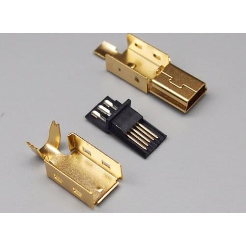 Free Shipping 30sets gold plating DIY Bonding wire 5p Mini USB male plug Mini USB-5P plug 3 in 1