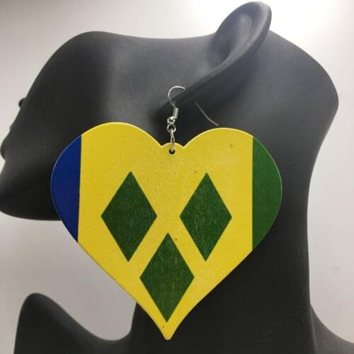 Free Shipping!Printing St Vincent Heart Wooden earrings