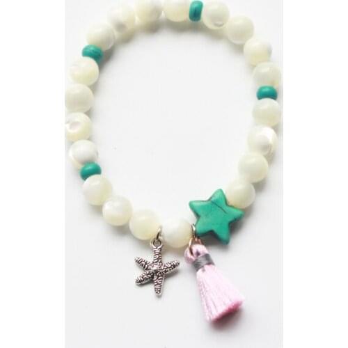 Natural stone bracelets shell beads beaded bracelet Starfish and spike charm bracelets gifts high quality jewelry NSB1020