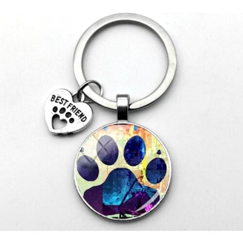 Cute Animal Cat and Dog Footprints Pattern Keychain Human Heart Shaped Best Friend Pendant Friend Keychain Between Friends