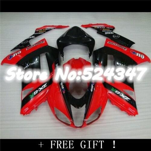 B Brand new Fairings for Kawasaki ZX6R 2007 2008 07 08 glossy black red fairing kits ZX6R 2007 2008