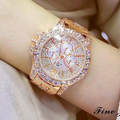 BS Top Brand Watches Women Waterproof Stainless Steel Quartz Watch Golden Silver Rhinestones Ladies Clock Relojes Para Mujer