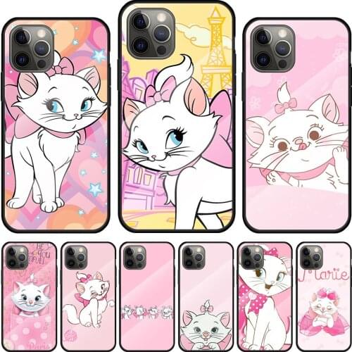 Cartoon Pink Marie Cat Tempered Glass Cover For Apple IPhone 12 Mini 11 Pro XS MAX XR X 8 7 6S 6 Plus Phone Case Coque