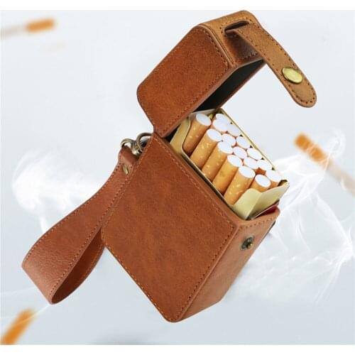 Retro PU Cigarette Case With Hand Strap Large Capacity Tobacco Storage Box Cigarette Anti Pressure Box Smoking Tool Mens Gift