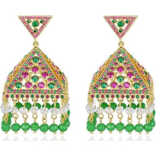 Gypsy Jewelry Retro Ethnic Indian Jhumka Crystal Small Bells Beads Drop Tassel Earrings Women Bohemian Statement Jhumki Tribal