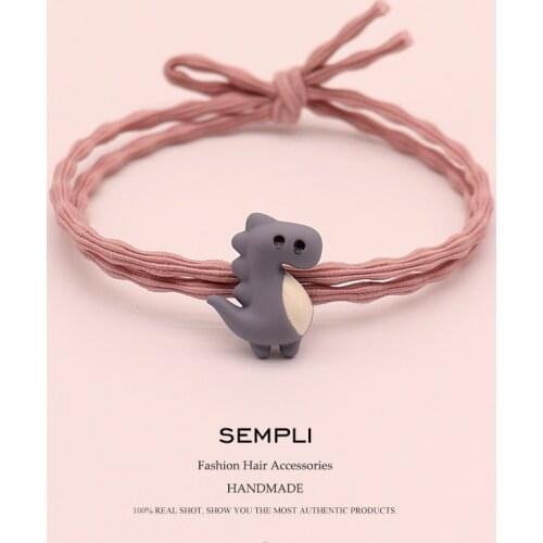 Sempli Cute Small Dinosaur Tyrannosaurus Rex Metal Charm Women Girls Elastic Hair Bands Kid Children Rubber Bands