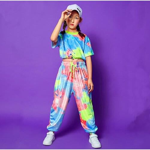 Girl Modern Street Dance Costume Set New Summer Short Sleeves Suit Kids Jazz Dance Competion Clothes High Quality