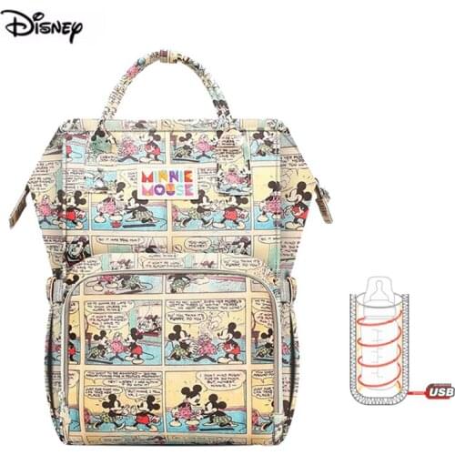 Disney Multifunctional Double Shoulder Mother Baby Bag Nappy Backpack For Travel USB Heater For Milk Diaper Maternity Bag