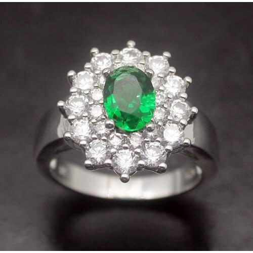 Hermosa Ring For Women Size 8# Pretty Shiny Floral White&GreenTopaz Fashion Lady Holiday Party Show Rings