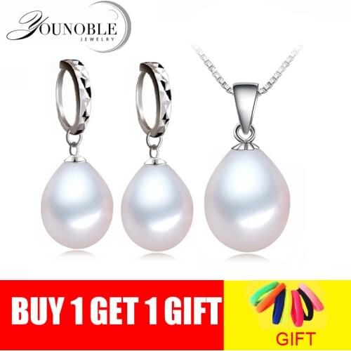 Real White Natural Freshwater Pearl Necklace Earring Sets Women,Wedding 925 Silver Pearl Set Birthday Gift